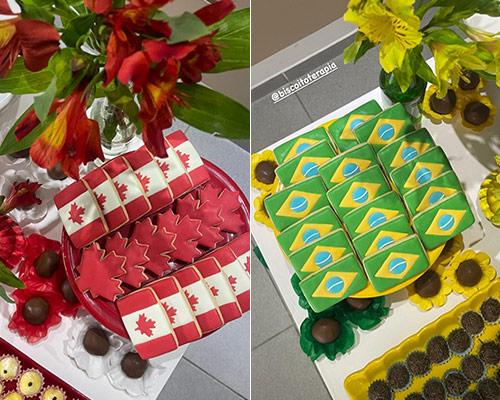 Biscoitos Decorados de Bandeiras Canadá e Brasil Biscoitos Decorados de Bandeiras Canadá e Brasil
