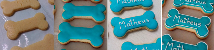 Biscoitos Decorados de Ossinhos e Patinhas em Azul e Vermelho Biscoitos Decorados de Ossinhos e Patinhas em Azul e Vermelho
