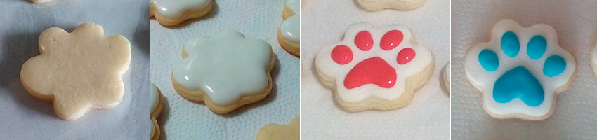 Biscoitos Decorados de Ossinhos e Patinhas em Azul e Vermelho Biscoitos Decorados de Ossinhos e Patinhas em Azul e Vermelho