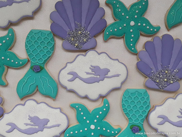 Biscoitos Decorados da Pequena Sereia Biscoitos Decorados da Pequena Sereia