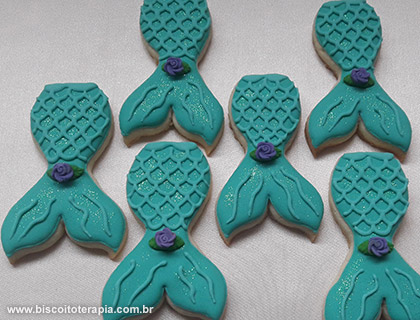 Biscoitos Decorados da Pequena Sereia Biscoitos Decorados da Pequena Sereia