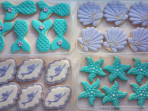 Biscoitos Decorados da Pequena Sereia Biscoitos Decorados da Pequena Sereia