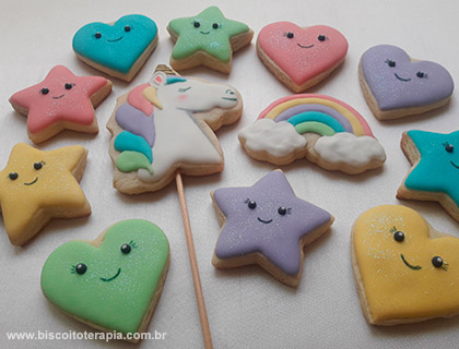 Biscoitos Decorados de Unicórnios Biscoitos Decorados de Unicórnios